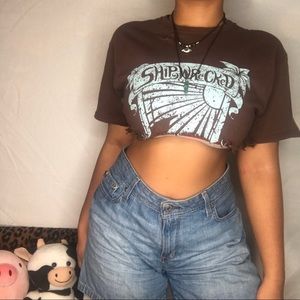 Distressed cropped surfer vibes “ship wrecked” tee